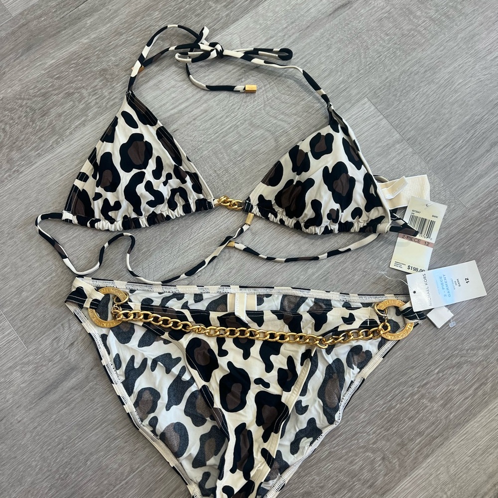MICHAEL Michael Kors Animal Print Bikini with Gold Chain
